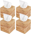 4 Pack Rattan Tissue Box Cover Square, Hand Woven Wicker Tissue Holder, Tissue Box Holder, Wicker Tissue Box Cover, 5.5 x 5.5 X 5.5 inch, Natural