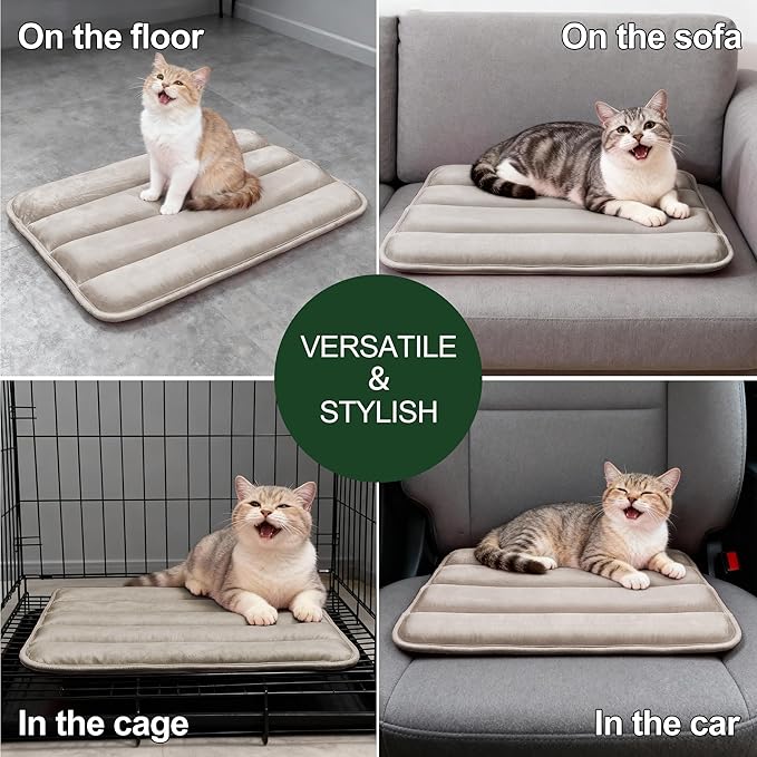 Fogkiss Dog Bed Mat, Reversible Dog Crate Pad with Washable Kennel Mat and Soft Foam, Flat Pet Bed for Dogs & Cats, for Crates Carriers & Travel (Light Brown, 18" L*12" W*1.5" Th)