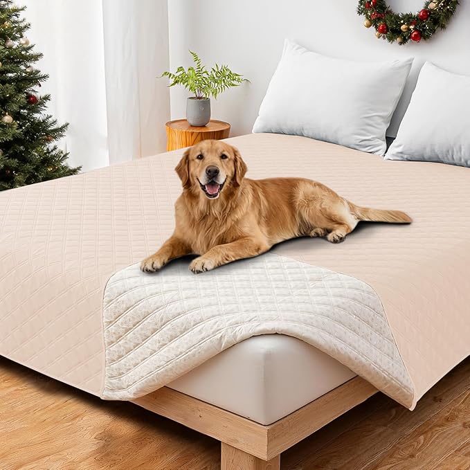 CYCMACO Waterproof Dog Bed Cover, Non-Slip Dog Blanket for Couch, Couch Covers for Dogs Washable, Pet Blanket for Furniture, Pet Bed Mat for Sofa, Car, Pet Supplies (82x102 Inch, Beige)