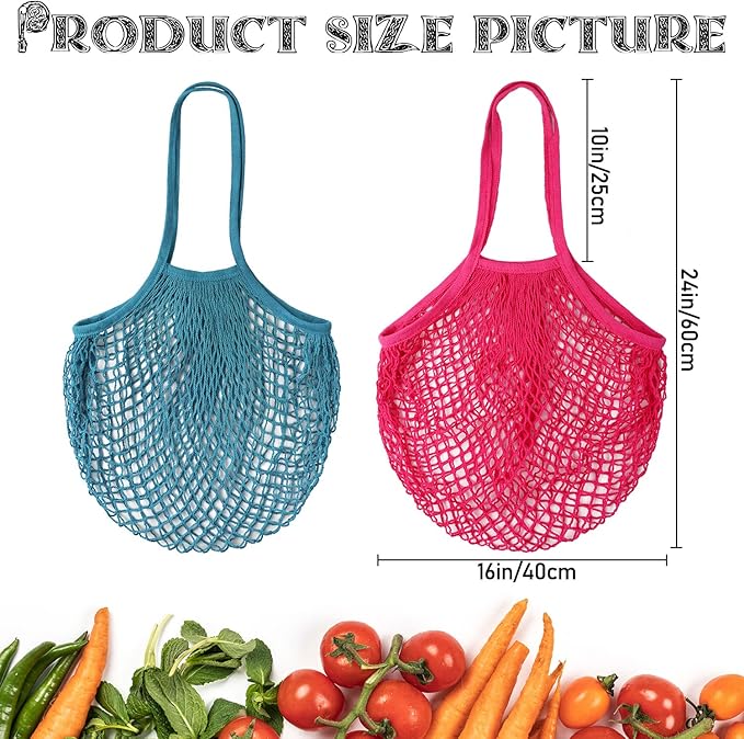 DRWSSR 2pcs Fashion Storage Mesh Bag Reusable Fruit Mesh Bag Shopping Mesh Bag Pure Cotton Portable Mesh Bag Shopping Bag