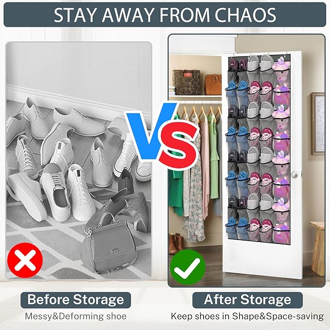Hualleko 40-Pocket Over the Door Shoe Organizer - Large Mesh Pocket Hanging Shoe Organizer,Behind the Door Shoes Storage Holder Hanger,Large Capacity Design for Dorm Room College,Store 20 Pairs(Grey)