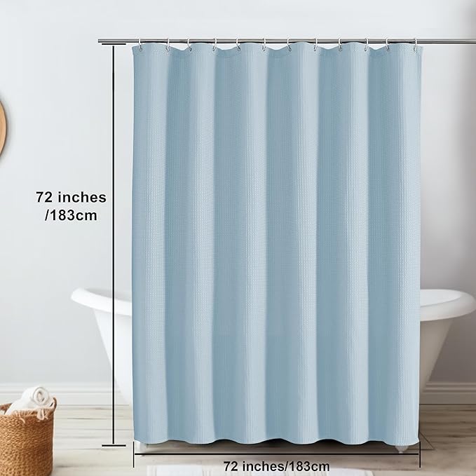 OVZME Waffle Shower Curtain Set for Bathroom, Textured Heavy Duty Fabric Bath Curtains, Luxury Hotel Weighted 230GSM Bathroom Decor with 12 Plastic Hooks, Machine Washable, 72Wx72L, Glacier Blue