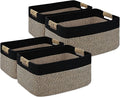 4 Pack Large Storage Basket for Organizing, 17.5"x13.5"x7.5" Woven Basket for Shelves, Closet Cube Storage Bins with Wrapped Handle, Cotton Rope Baskets for Kitchen, Clothes, Toys(Black & Brown)