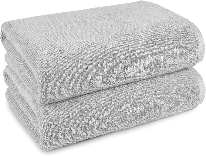 Amazon Basics 2 Piece Quick-Dry Oversize Bath Towel, 100% Cotton, Platinum, 54" x 30" (Pack of 12)