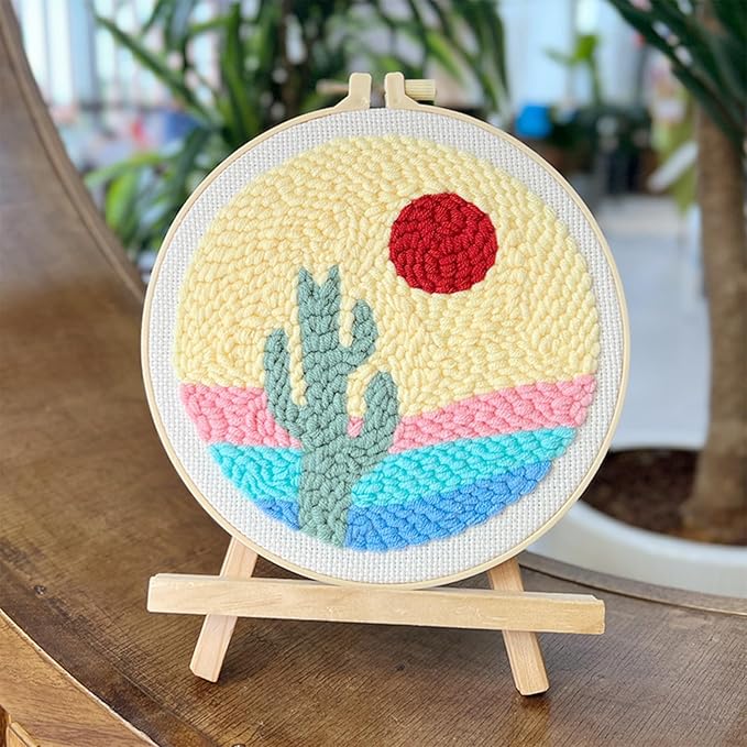 Woohome Punch Needle Kit Included Plastic Hoops, Punch Needle Cloth, Color Yarn and Punch Needle Tools for Adults, Beginners (Sunrise and Sunset)