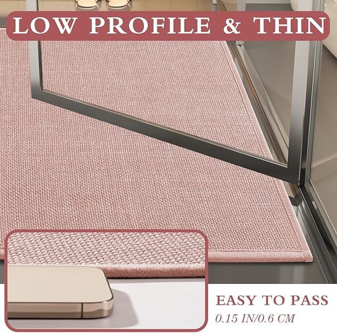 YIHOUSE Pink Bathroom Rug Sets 2 Piece, Bathroom Mat Quick Dry, Thin Bath Rug Set,Absorbent Bath Mat for Bathroom Non Slip Washable for Toilet and Floor 17.5"x24"U+17"x24"
