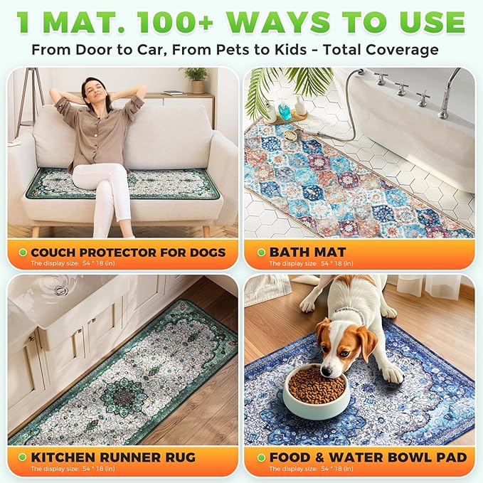 Hompet 2 Pack Waterproof & Absorbent Dog Car Seat Cover Mat, Fits Most Dog Car Hammocks, Washable Reusable Backseat Protector Pad, Quick Dry Leak-Proof Non-Slip Pet Travel Mat for Cars, 18"x54"