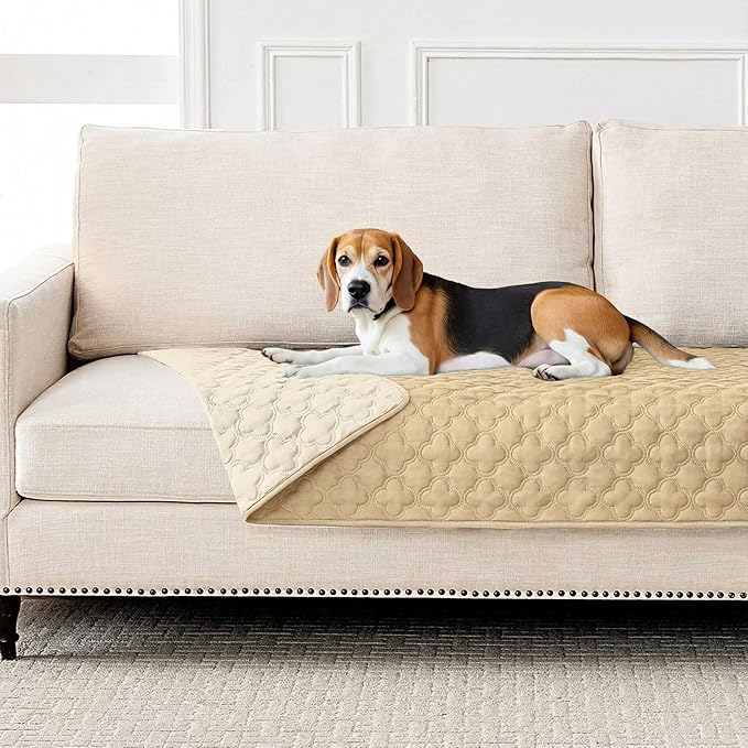 FunFurry Waterproof Dog Blanket, Couch Cover for Dogs Washable, Reversible Dog Bed Cover, Couch Furniture Protector. (Dark＆Light Beige, 40 X 50 Inch - 1 Pack)