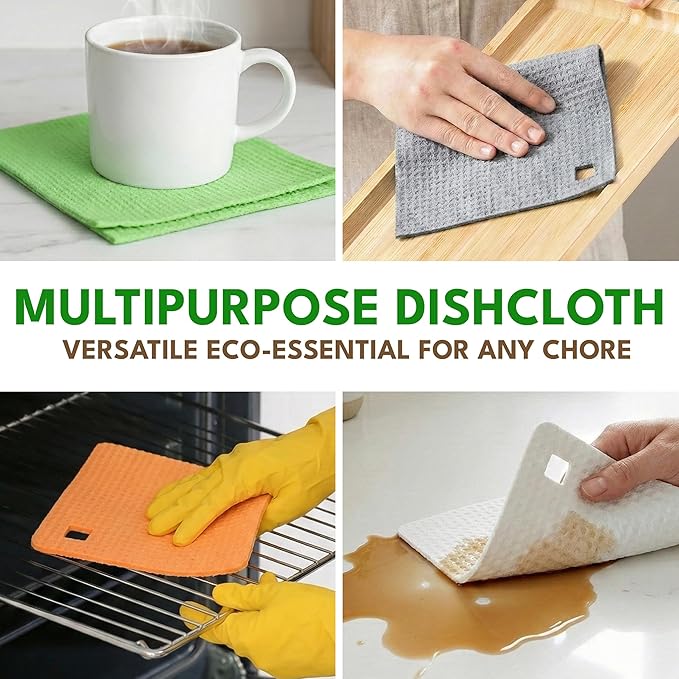 AIRNEX 5 Pack Cellulose Swedish Dishcloths for Kitchen - Eco-Concious Reusable Dish Towels & Cloths - Super Absorbent, Odor Resistant and Fast Drying Wash Cloths for Dishes & Surfaces
