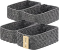 MiniArk Small Storage Baskets for Organizing | Closet Organizer Bins | Shelf Toy Basket | Woven Rope Baskets | Cube Decorative Box | Shallow Basket | 11.5x7.5x4.7” | 4 Packs Dark Gray