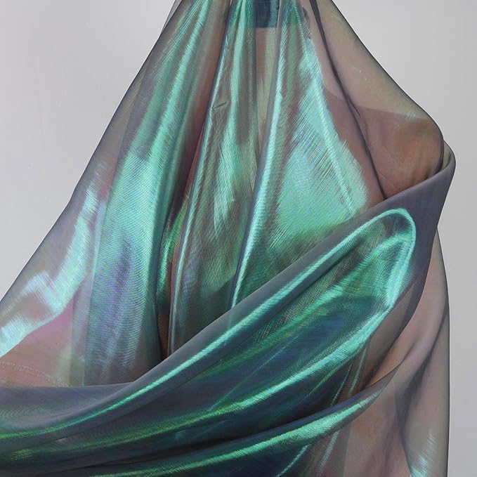Sheer Iridescent Organza Fabric 58 Inches Wide - 10 Yards Precut - Shinny Wedding Party Decor Fairy Costume Voile Doll Clothes Sewing - Blackish Green
