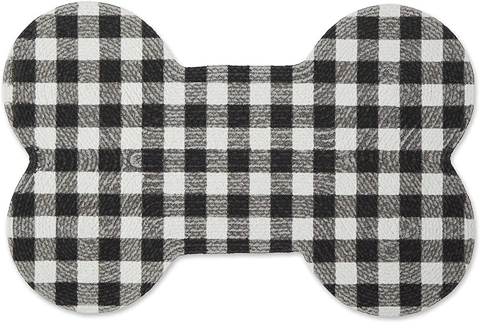 DII Braided Pet Mat Collection 100% Cotton, Bone Shape, Black/White Buffalo Check