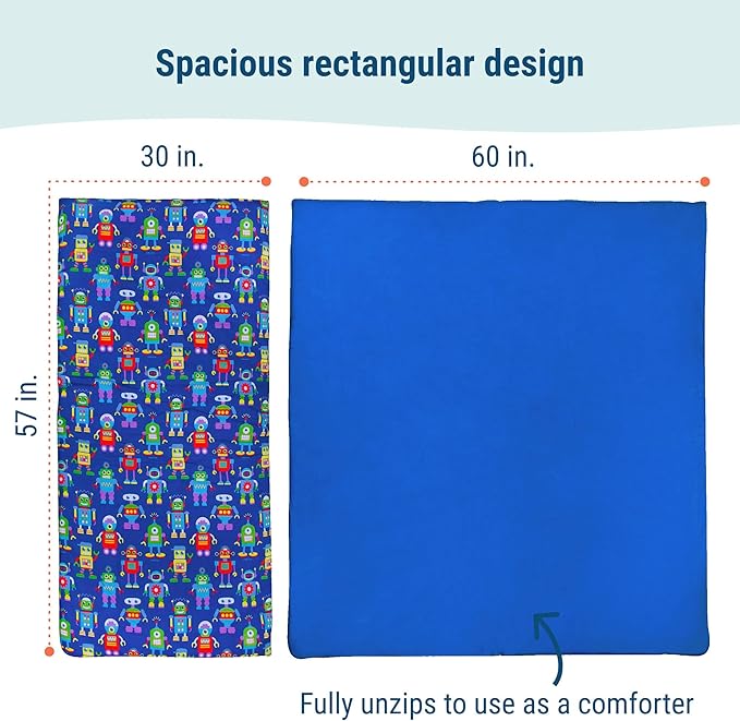 Wildkin Kids Sleeping Bag – Roll-Up Design with Storage Bag for School, Travel & Camping - Robots