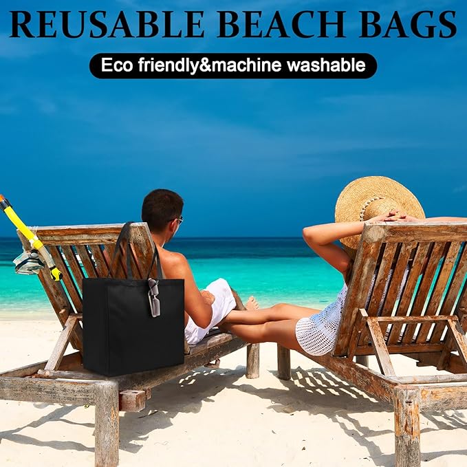Reginary 12 Pack Canvas Grocery Bag Large Blank Shopping Tote Bags Reusable Pouches Bulk with Handle, 14 x 14 x 7.9''(Black)