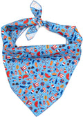 THE WORTHY DOG Classic Tie-Ay Dog Bandana – Soft Cotton Flannel Square Pet Bandana, Independence Day Pattern, Blue, Large
