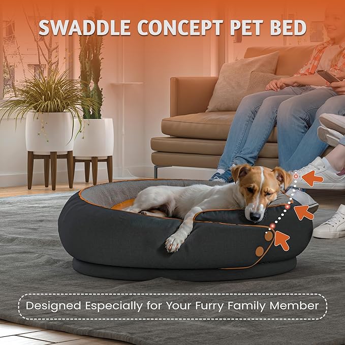 LELEFIDO Round Orthopedic Dog Bed, Medium Pet Bed with Supportive Foam, Soft and Cozy Cushion for Anxiety Relief, Removable & Washable Cover, Comfortable Sofa-Style Bed for Dogs and Cats