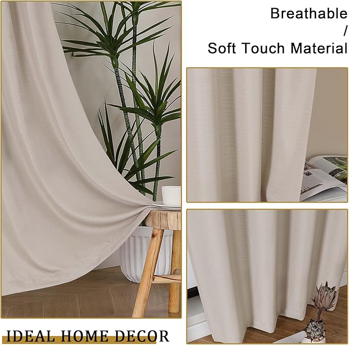 Lecloud Bessie Khaki Curtains 72 Inches Long 2 Pcs, Dual Rod Pocket Airy Farmhouse Curtains for Bedroom Decor, Light Filtering Window Treatments Soft Privacy Drapes, Each Panel 40" W x 72" L