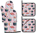Cute Sushi Roll Japanese Oven Mitts and Pot Holders Set,Kitchen Decor Heat Resistant Non Slip Hot Pads and Oven Mitt for Chef Cooking Baking BBQ Mom Girl Gifts(4 Piece Set)