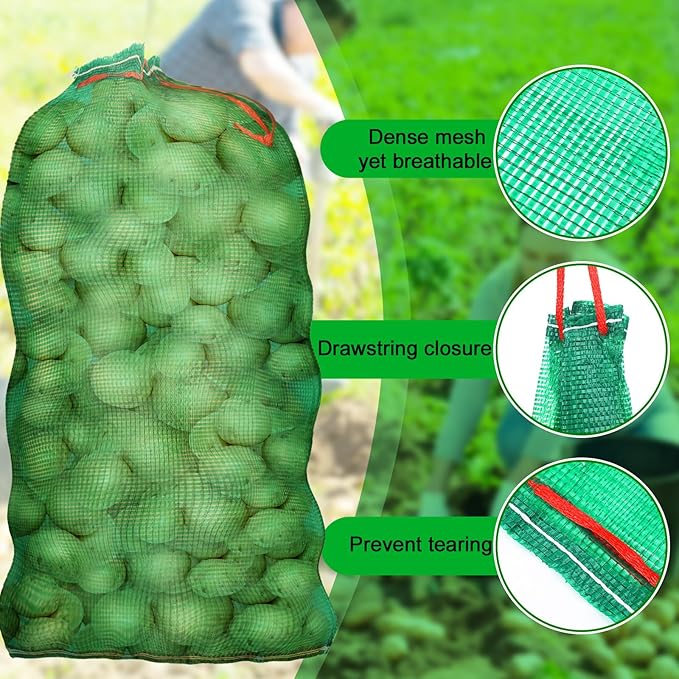 SATINIOR 60 Pcs Large Mesh Storage Produce Bags 21'' x 32'' Mesh Onion Bags 50 Lbs Reusable Vegetable Storage with Drawstring Potato Sacks for Onion Potato Citrus Fruit Produce Firewood