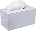Sumnacon Rectangle Tissue Box Cover - Large Leather Tissue Box with Magnetic Bottom, Stylish PU Tissue Box Holder, Cube Tissue Cover for Bathroom Toilet Bedroom Living Room Table Desk Office,Silver