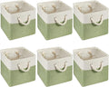 Geiserailie 6 Pcs 11 x 11 Inch Cube Storage Bins Fabric Storage Organizer Bins Foldable Cube Baskets with Sturdy Carry Handles Wicker Baskets for Home (Green,White)