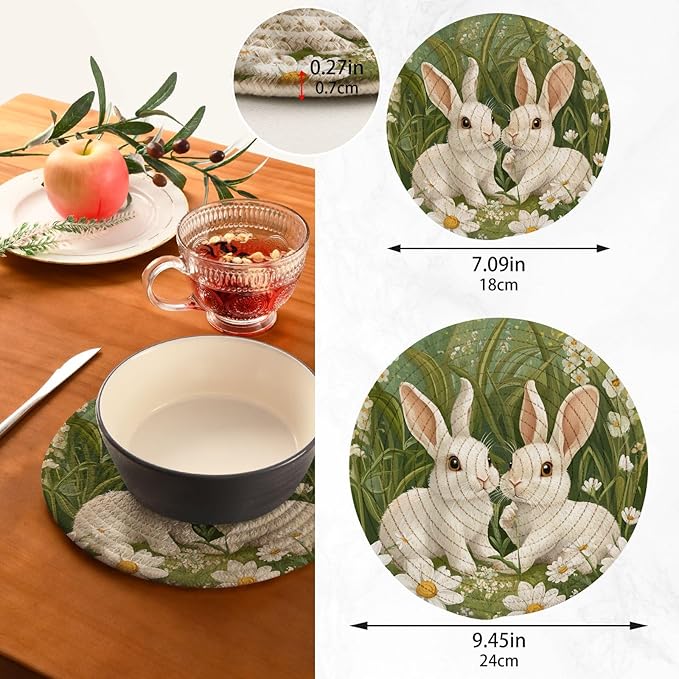 Sage Green Dandelions Trivets for Hot Dishes Pots and Pans Potholders Woven Trivet Cotton Round Large Pot Holder Decor Heat Resistant Hot Pads Mat for Table Counter Cooking Potholder Set of 2 (