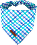 UP URARA PUP Summer Dog Bandana, Comfortable Cotton Grid Triangle Bid Scarf for Medium Large Dog, Washable Pet Kerchief for Boy Girl Dogs,Blue and White Cute Bandana Dogs,Cute Classic Puppy Bid Scarf