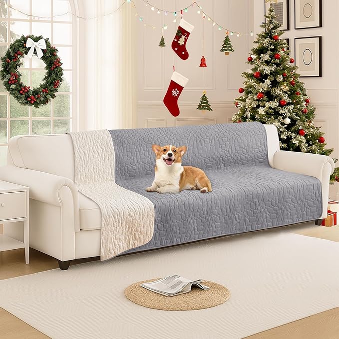 CYCMACO Waterproof Dog Bed Cover Pet Blanket, Soft Couch Cover for Dogs Washable, Non-Slip Dog Blanket Protect Furniture Couch Sofa Car for Puppy Large Dogs Cat (82x120 Inch, Light Grey)