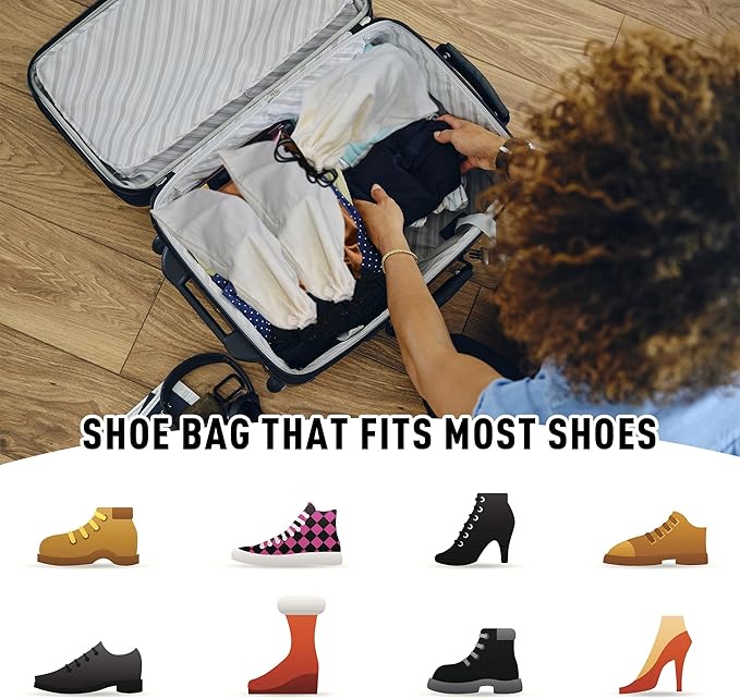 GONGKANGYUAN 4 Pack Shoe Bags for Travel Flannel Single Shoe Pouch with Drawstring for Men Women Travel Protecting Storing Shoes