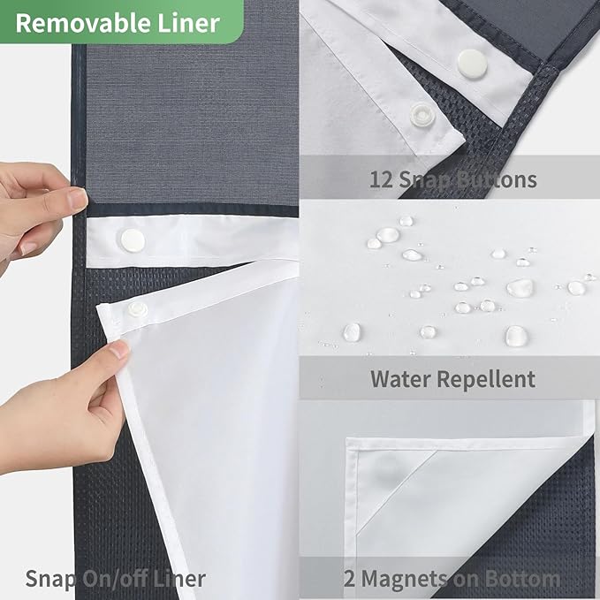 eachope Stall No Hook Shower Curtain with Snap-in Fabric Liner Set,Waffle Weave Shower Curtains for Bathroom,Hotel Luxury Decor Bathroom Curtain Set,Waterproof & Washable,Navy,54Wx80H