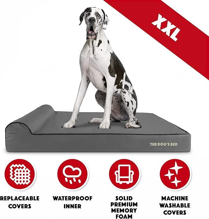 The Dog’s Bed Orthopedic Headrest Dog Bed XXL Grey/Black, Memory Foam, Pain Relief for Arthritis, Hip & Elbow Dysplasia, Post Surgery, Lameness, Waterproof Washable Cover, Veterinary Approved