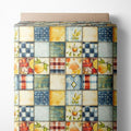 Patchwork Cotton Fabric Panel 61 x 36.6 Inches, Lemon Fruit Quilt Style Pattern, Rustic Blue Yellow Design, 100% Cotton 140 GSM