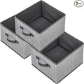 EITMOW Storage Baskets, 11-Inch Woven Fabric Bins, Storage Cubes with Reinforced Handles, Organizer Bins for Closet Shelves, Foldable, for Toys, Clothes, Natural Beige (3PCS/Grey-11*11*7.8inch)