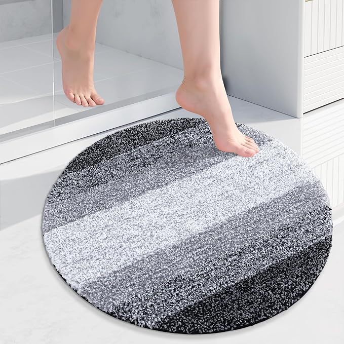 Arotive Microfiber Bathroom Rugs, Shaggy Soft and Absorbent Bath Rug, Non-Slip, Thick Plush Machine Washable Dry Bath Mats for Bathroom, Tub and Shower, 24x24, Black, Round