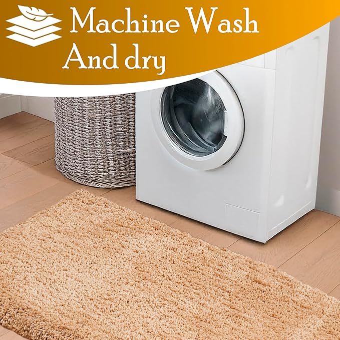 C23 Luxury Shag Bath Rug | 2200 GSM Ultra-Soft Plush Thick Bathroom Mat | 20"x32" Beige High-Density Shaggy Rug | Non-Slip Natural Latex Back, Absorbent, Machine Washable, 1 Piece