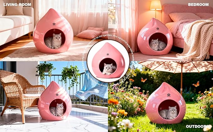 ZoeFleur Peach-Shaped & Pet Bed - Pet-Safe Rounded Eco-Resin Design, Space-Saving Home Ornaments(A-Pink)