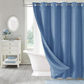 MitoVilla No Hooks Needed Extra Long Shower Curtain Liner Set, Blue 86 inch XL Heavyweight Waffle Fabric Cloth Shower Curtains Set with Snap-in Liner for Modern Luxury Hotel & Spa Bathroom Decor