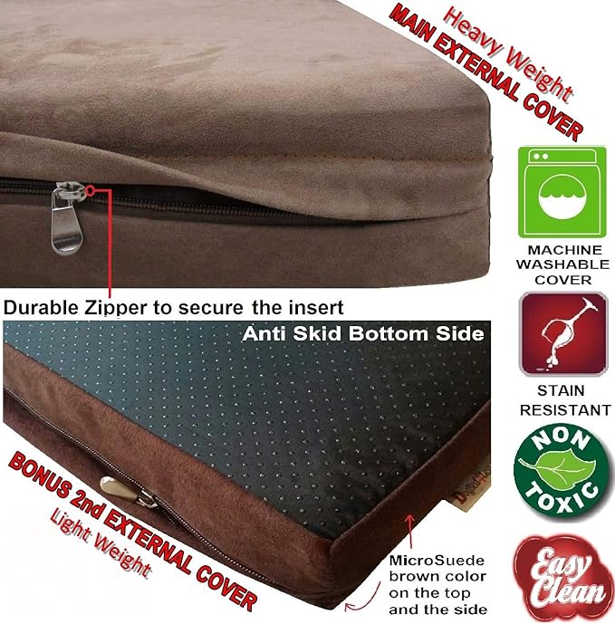 Dogbed4less Extra Large True Orthopedic Gel Memory Foam Dog Bed, Waterproof Liner and Durable Brown Cover, XL 47X29X4 Inch Fit 48"X30" Crate