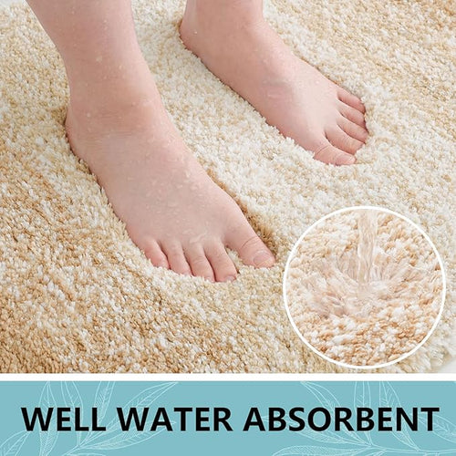 Arotive Microfiber Bathroom Rugs, Shaggy Soft and Absorbent Contour Toilet Rugs, Non-Slip, Thick Plush Machine Washable Dry Bath Mats for Toilet Base, 24x24, Beige, U-Shape
