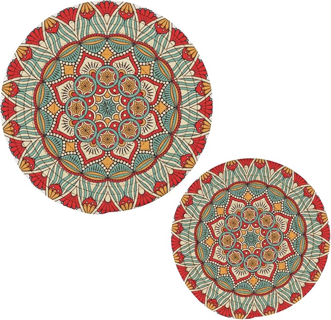 BohoTrivets for Hot Dishes Pots and Pans Potholders Woven Trivet Cotton Round Large Pot Holder Decor Heat Resistant Hot Pads Mat for Table Counter Cooking Potholder Set of 2 (7in + 9in) Mandala