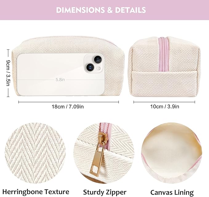 STARDW Portable Striped Makeup Bag with Wrist Strap,Toiletry Bag for Women, Small Cosmetic Bag for Purse, Cute Zipper Makeup Pouch, Purse Organizer Pouches
