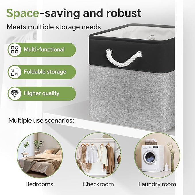 ECDYQXVU 13x13 Inch Cube Storage Bins with Reinforced Bottom Cardboard, 6 Pack Large Foldable Fabric Storage Cubes with Handles for Shelf, Closet, Laundry Organization (Black&Gray)