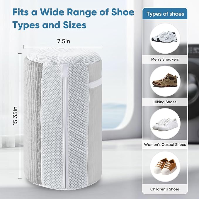 M-Better Shoe Washer Machine Bag 2Pack - Reusable Shoe Laundry Bag with Mesh Socks Washing Bag - 360°Deep Protective Cleaning Bags for Sneakers Delicate Footwear - Home Dorm Travel Essentials, Grey