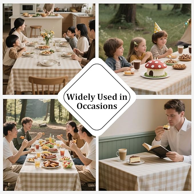Alsoo Checkered Tablecloth Rectangle Washable Buffalo Plaid Table Cloth Cotton Linen Gingham Table Cover for Picnic Kitchen Dining Room, Beige and White, 60 * 90 inch