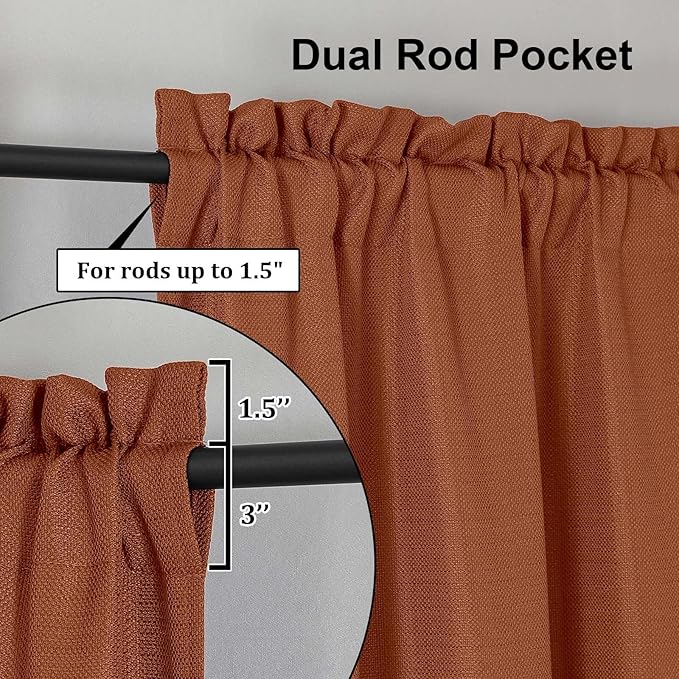 Lecloud Bessie Orange Curtains 54 Inch Length 2 Panels Set, Light Filtering Curtains Faux Linen Textured Drapes for Bedroom Living Room, Soft Airy Rod Pocket Window Treatments, Each 30 W x 54 L