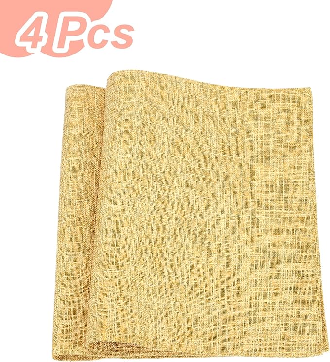HARFINGTON 4pcs Linen Fabric Placemats 12" x 18" Polyester Rectangle Place Mats Machine Washable Heat Resistant Kitchen Table Mats for Outdoor Indoor Party Family Holiday, Gold