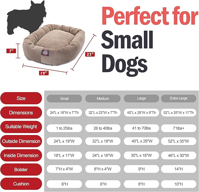 Majestic Pet Villa 24 Inch Shredded Memory Foam Dog Bed for Small Sized Dog 24x19x7 Inch–Orthopedic Pet Bed - Washable Small Puppy Mat with Head Support-Pearl