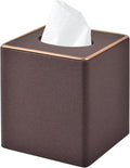 RHCSZ Linen Square Tissue Box Cover,Cube Tissue Box Holder－Excellent Rosegold Leather Decoration,Table Napkin Case Dispenser,Facial Tissues Organizer with Magnetic Bottom for Home Office Car(Coffee)