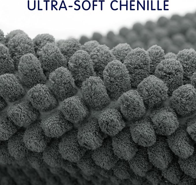 SUBRTEX Bathroom Rugs, 24" x 36" Chenille Bath Rug Soft Short Plush Bath Mat Soft Shower Mat Water Absorbent Shower Mat Quick Dry Machine Washable, Gray