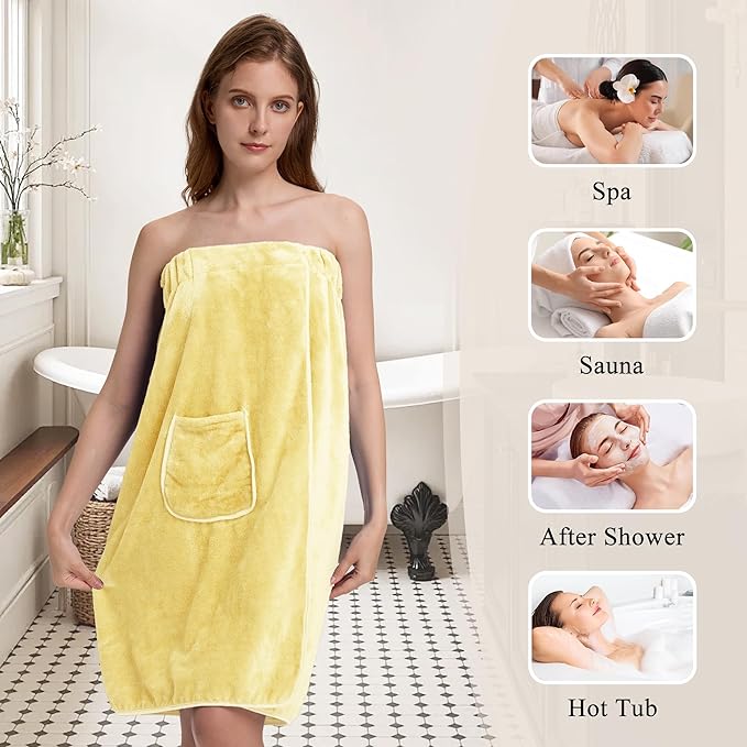 PJGGZ Towel Wrap for Women, Three Adjust Clasps Closure Bath Wraps After Shower Spa Sauna Bathrobe(Available in Plus Size)